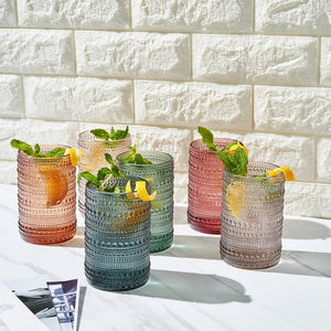 Beaded Highball Drinking Glasses | Set of 6 | 14 oz