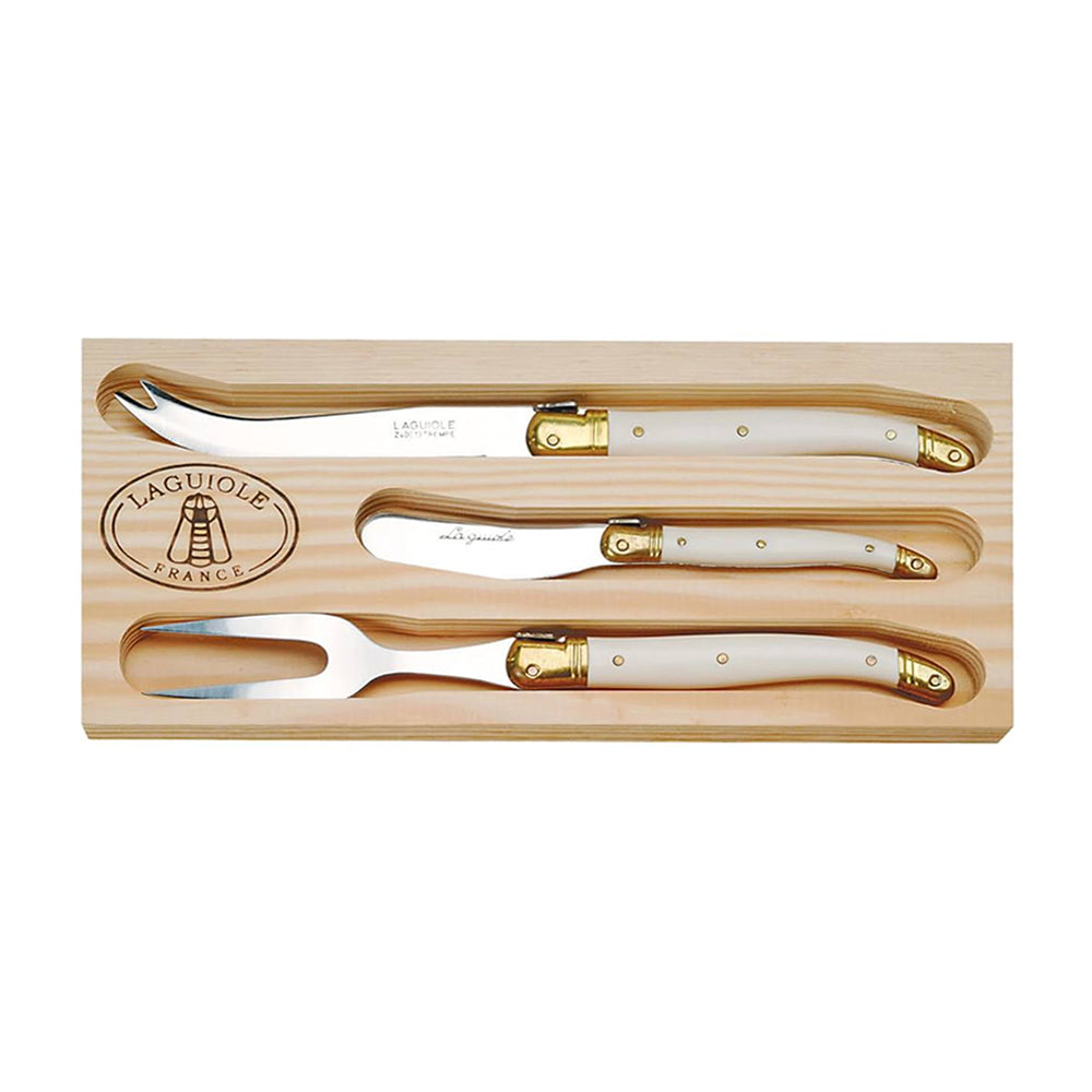 Laguiole 3-Piece Cheese Set with Ivory Colored Handles