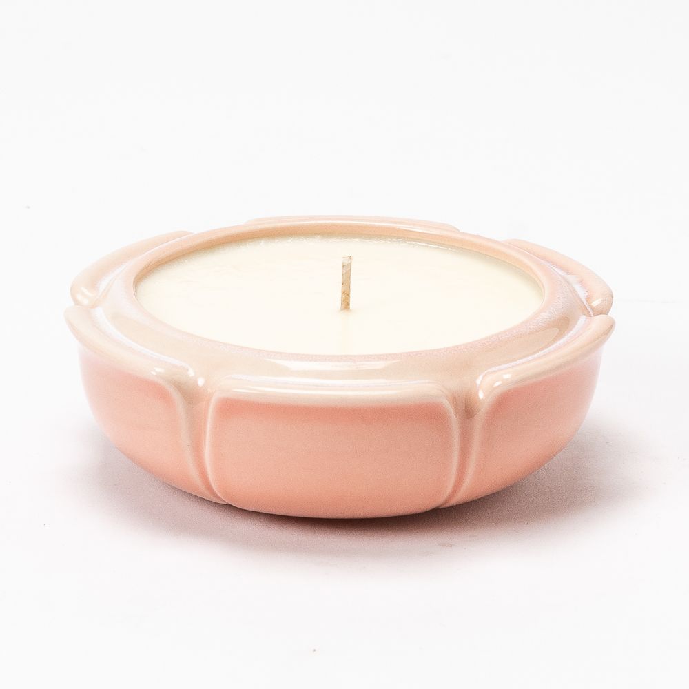 Large Flower Dish Candle, Deco Pink