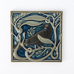 Hand Painted Revival Bird Tiles, Rook