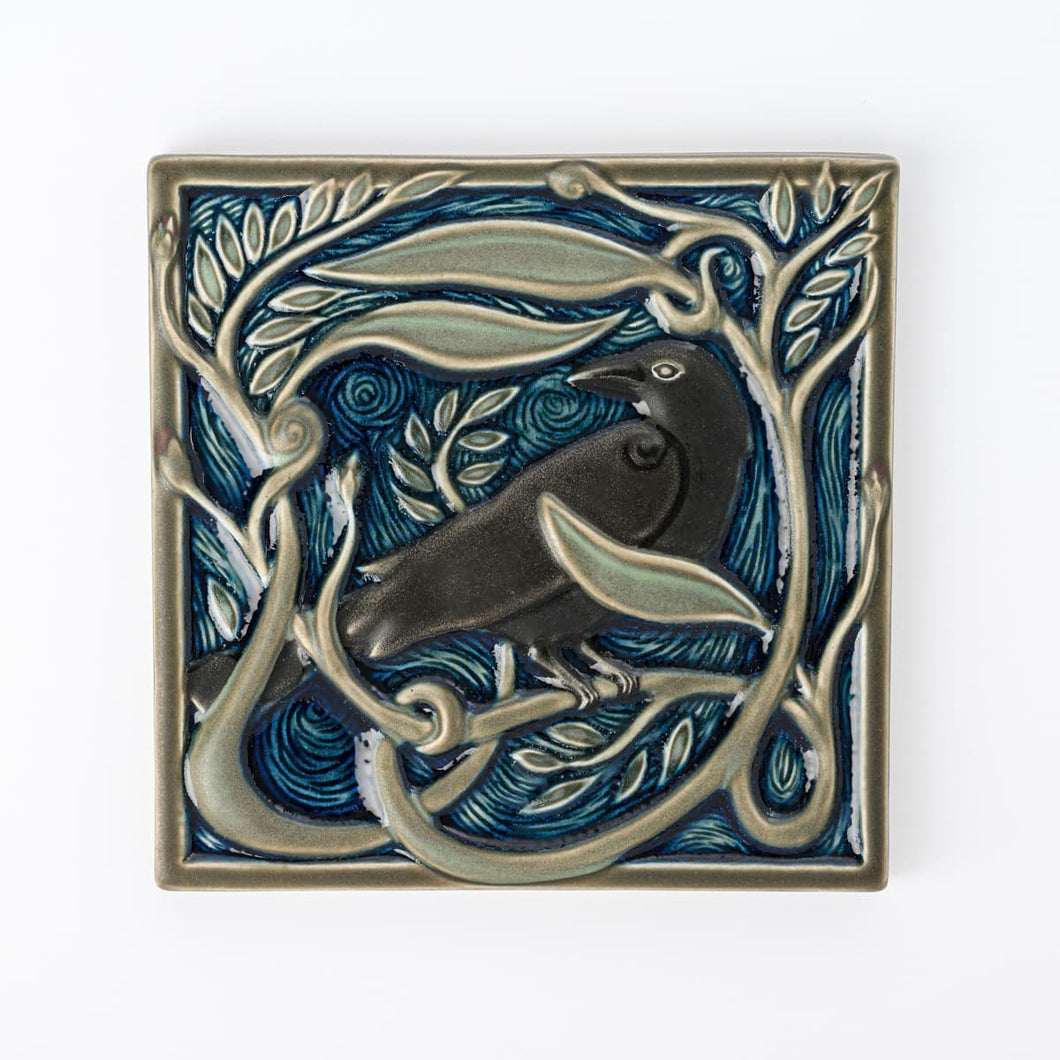 Hand Painted Revival Bird Tiles, Rook