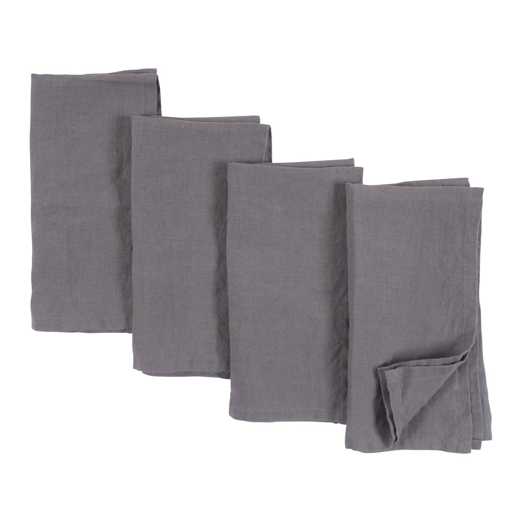 Stone Washed Linen Napkins Dark Gray, Set of 4