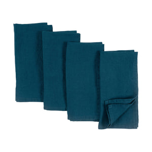 Stone Washed Linen Napkins Dark Blue, Set of 4