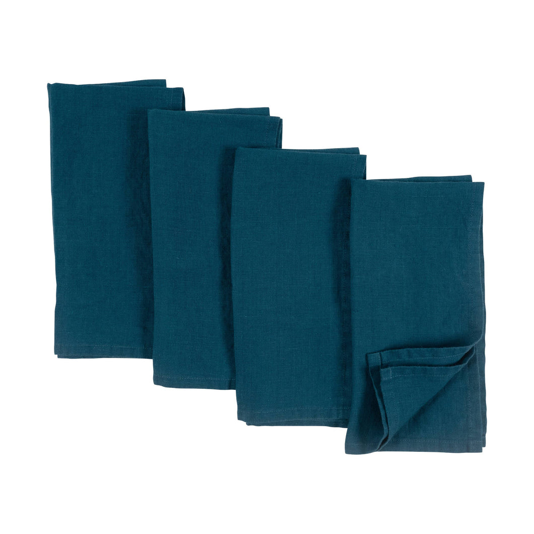 Stone Washed Linen Napkins Dark Blue, Set of 4