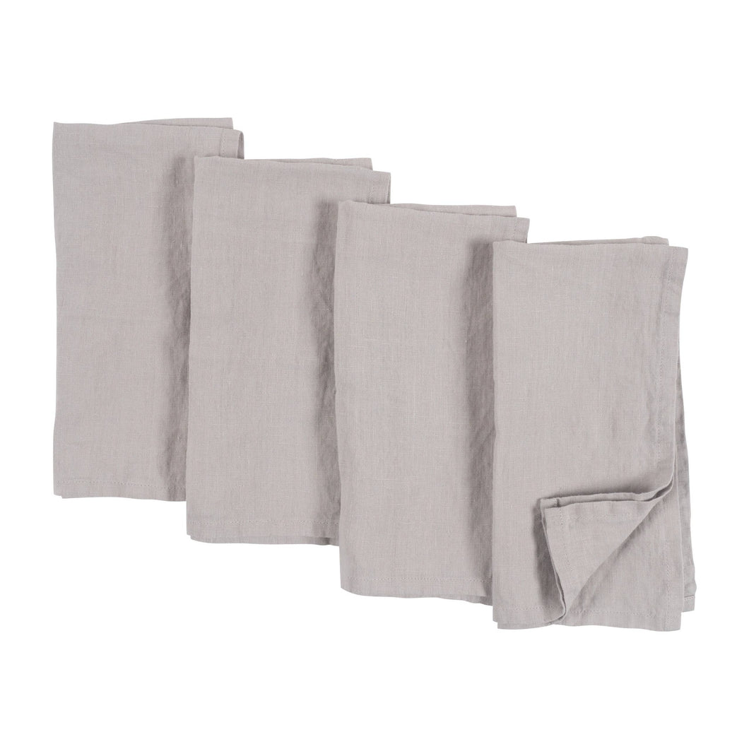 Stone Washed Linen Napkins Light Gray, Set of 4