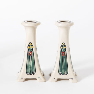 1920 Shirayamadani Candlesticks Set, Hand Painted