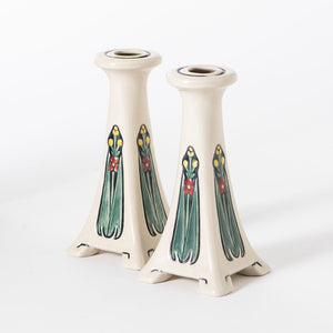 1920 Shirayamadani Candlesticks Set, Hand Painted